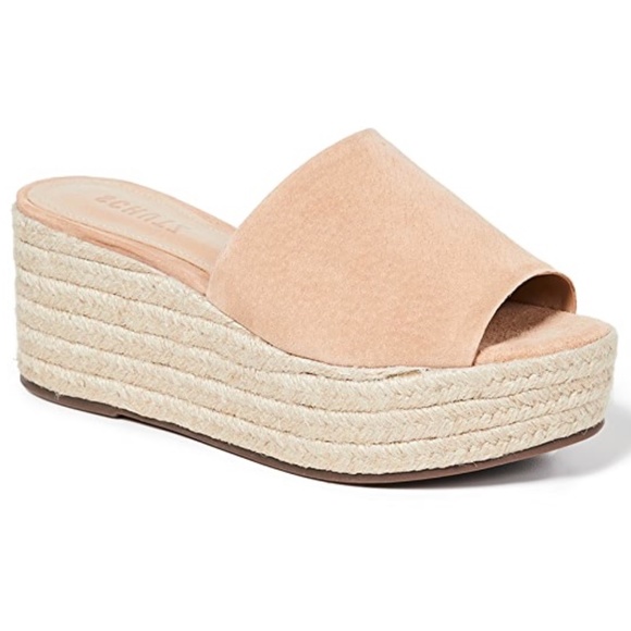 Schutz Mayale Thalia Beige Suede Leather Platform Wedge Heels Slide Sandals Pump - Picture 1 of 7